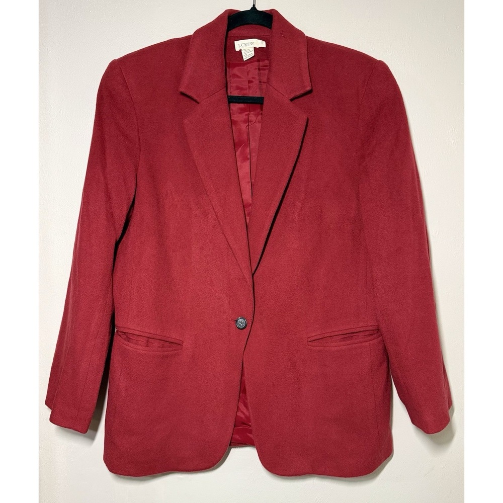 Vintage J.Crew Wool Cashmere Blazer Jacket Women Size 10 Red One Button USA Made